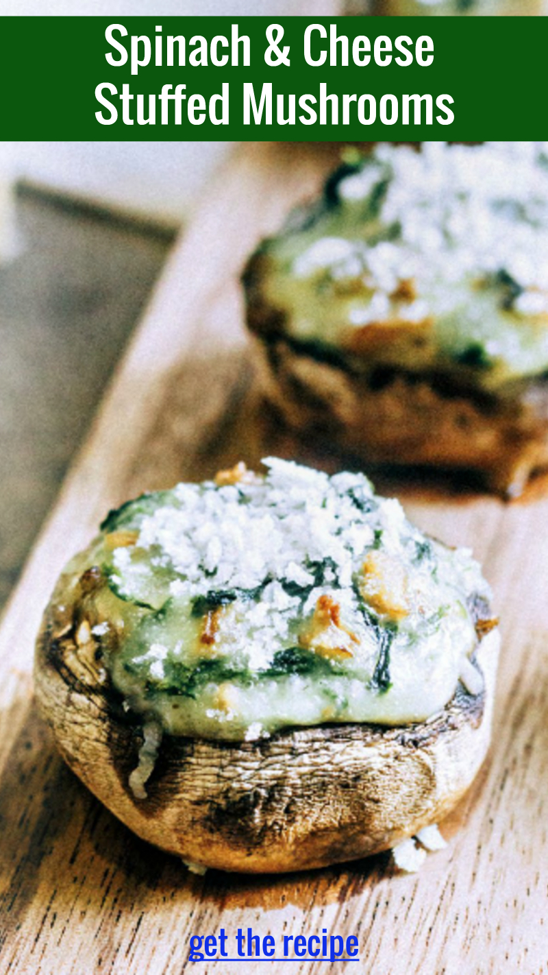Easy appetizer idea - spinach and cheese stuffed mushrooms. Get the recipe here