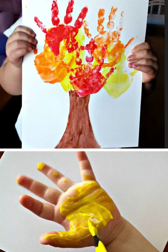 Fall Crafts For Kids of All Ages - Fun and Easy Fall Crafts and Craft Projects for Kids to Make - VERY fun Fall craft idea for toddlers and little kids to make - a handprint tree! 