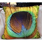 Fablegent XH6 Elegant Decorative Throw Pillow Cover - Peacock Feathers Design on Both Sides - Soft Velvet Fabric - Return Shipping Covered for Continental US Regions