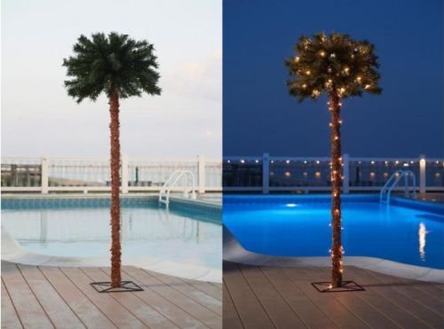 5 Ft Tall Lighted Sculpture Tinsel Palm Tree w/ 70 Clear Lights