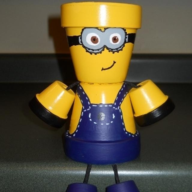 Minion Flower Pot with arms and legs.  Fun Craft for kids