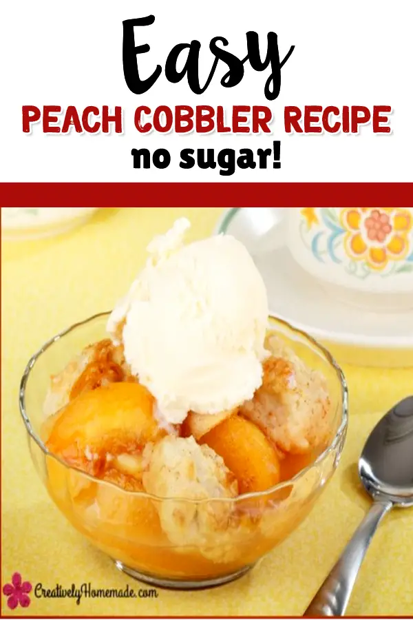 Easy Peach Cobbler Recipe - and it's Sugar-FREE!  No sugar recipe for peach cobbler and more easy peach cobbler recipes