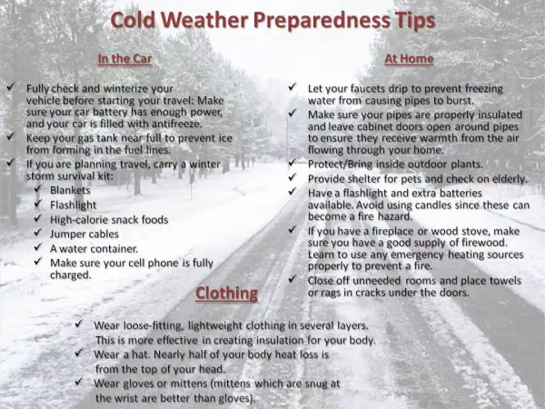 Cold winter weather safety tips - be prepared for cold weather