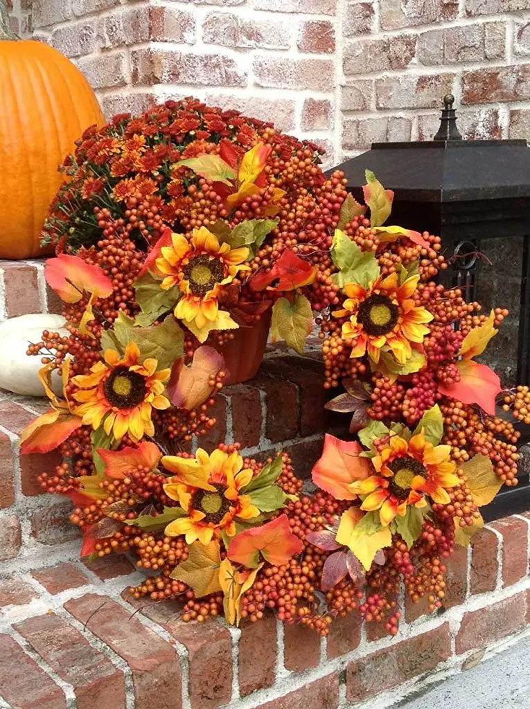 fall wreath with sunflowers for my front door