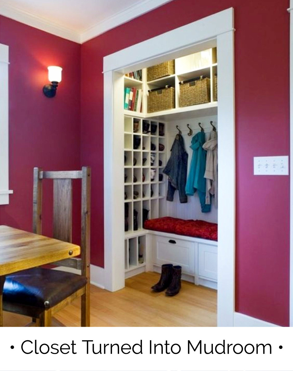 Mudroom designs - closet turned into mud room - smart DIY idea!