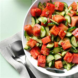 Cucumber watermelon summer salad recipe - a unique twist for an easy summer salad crowds LOVE