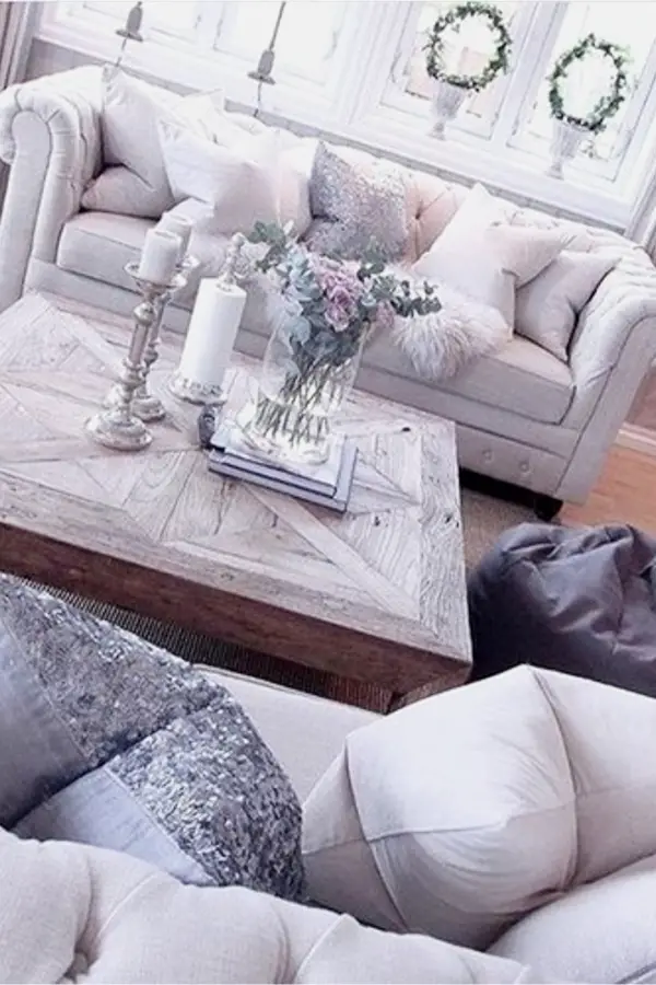 Farmhouse style coffee table idea for a neutral or gray living room