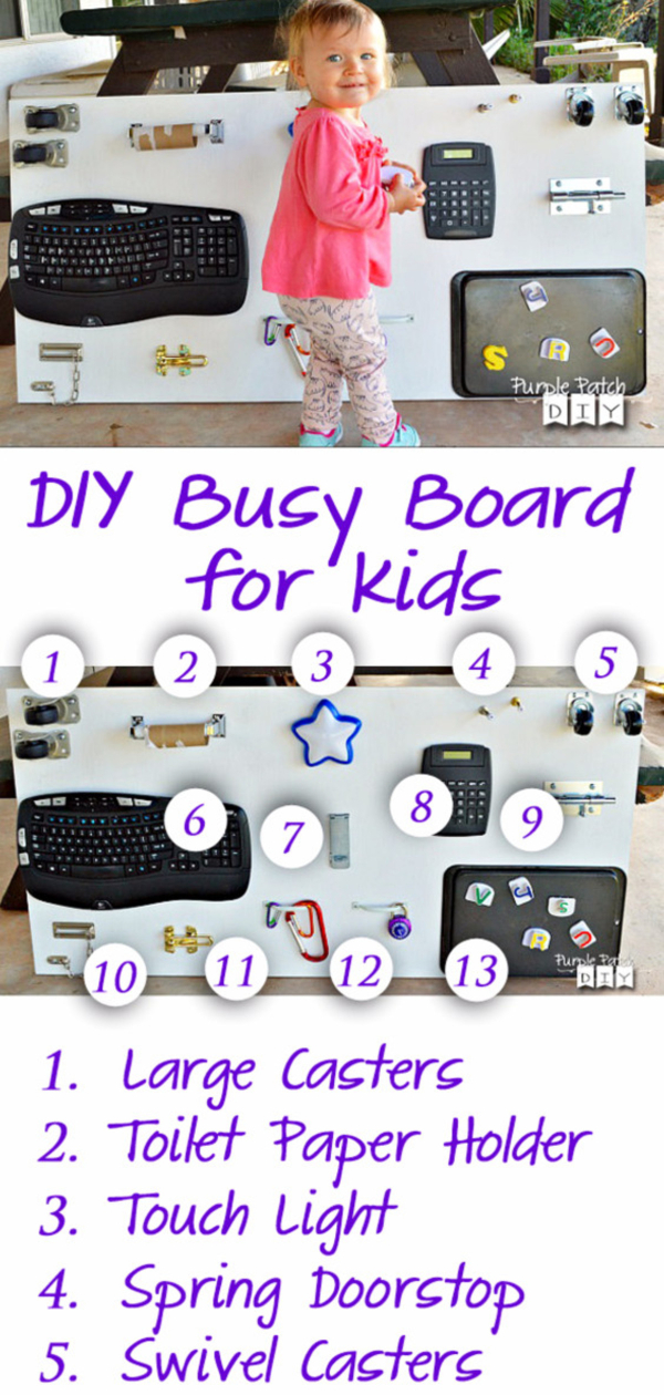 Sensory Board idea to make for toddlers - Busy Board Ideas - sensory board and Upcycled Home Decor Projects To Try