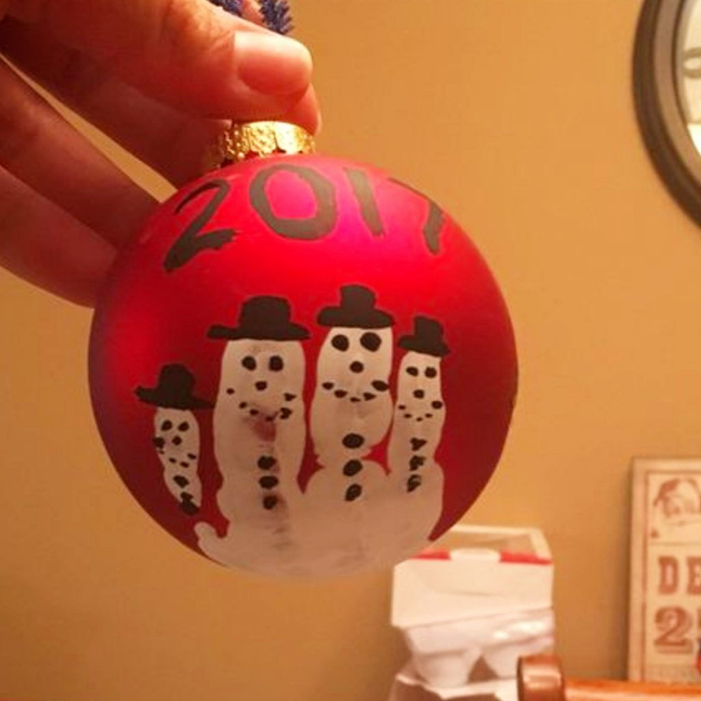 DIY Christmas Ornaments • Family Fingerprint Ornament • Easy Christmas Ornaments to Make • DIY XMas Ornaments • DIY Christmas Crafts • Hand Print Snowman Ornaments • DIY Ornaments for Grandparents • Kids Christmas Crafts