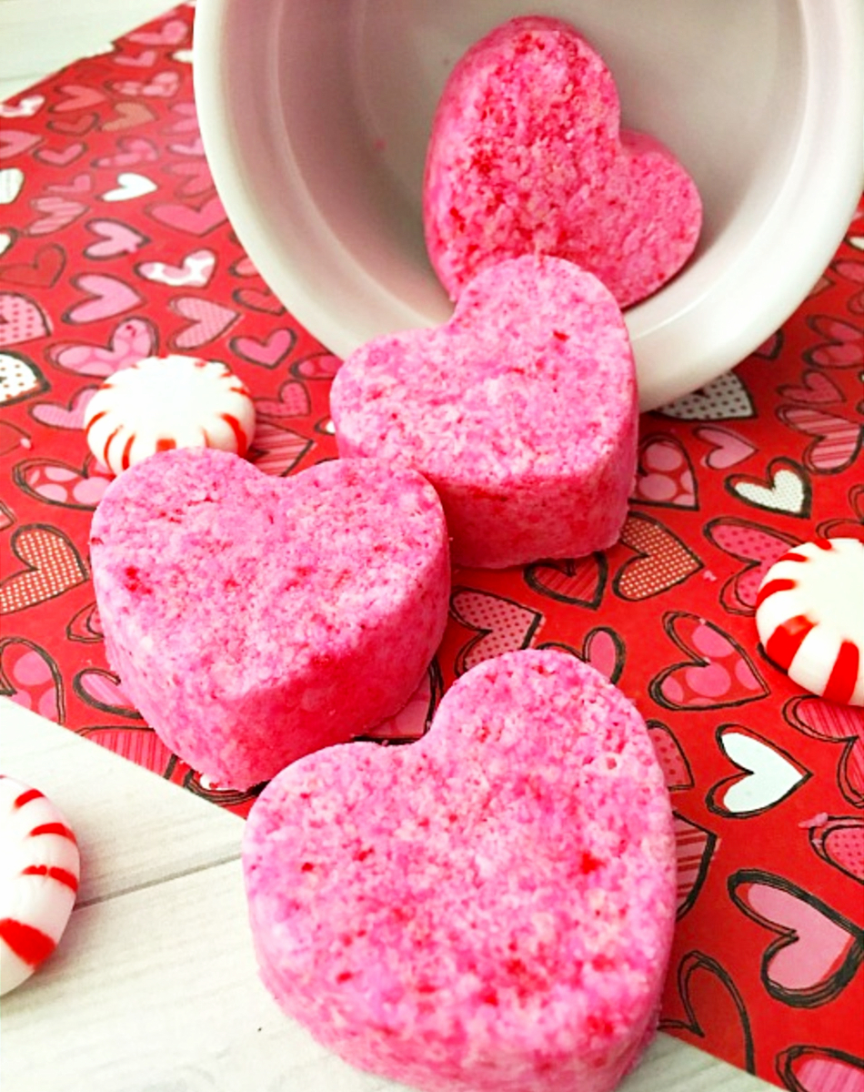 DIY Valentine's Day Bath Bombs - homemade heart-shaped bath bomb recipe