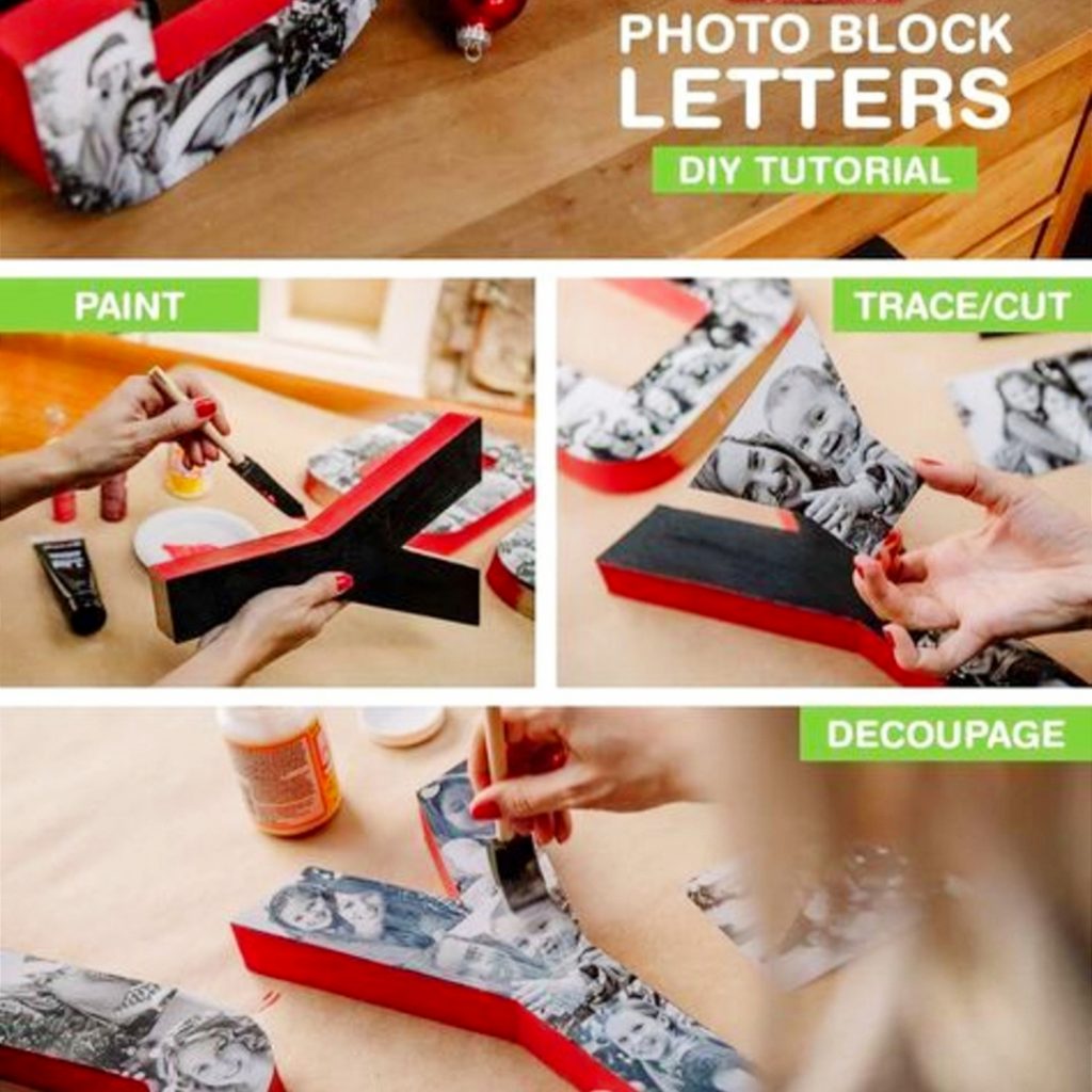 DIY Letter Picture Collages Ideas and video tutorial instructions showing how to make a letter photo collage