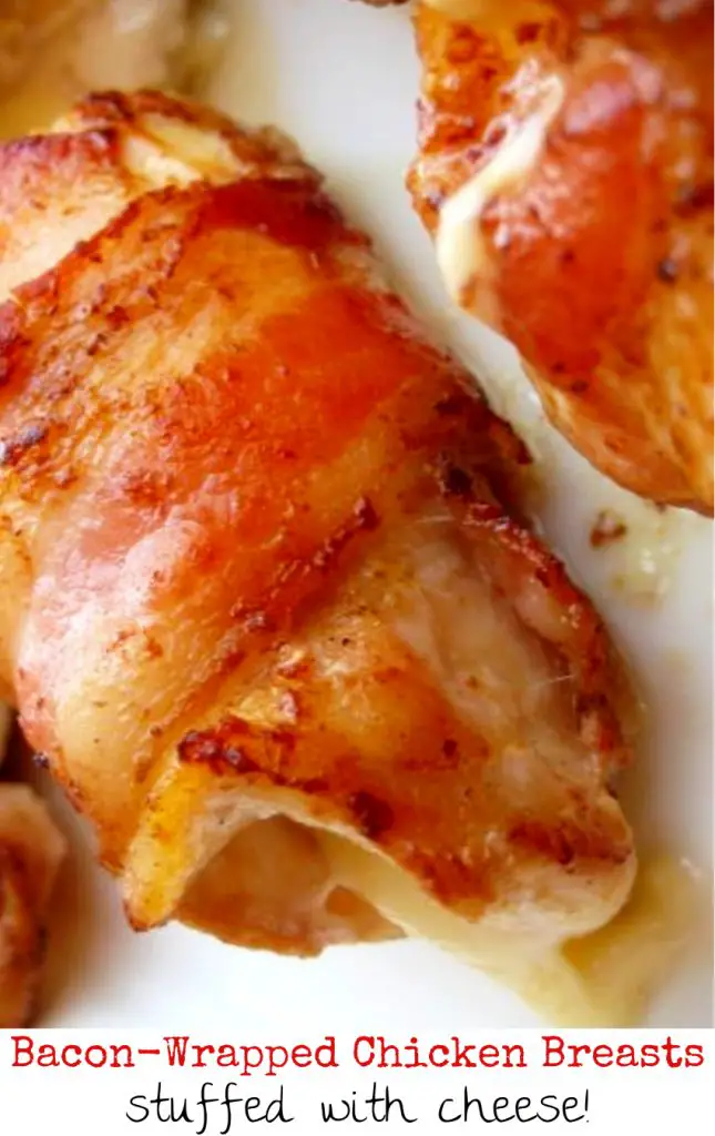EASY bason wrapped chicken breasts stuffed with cheese - easy dinner recipes with few ingredients (makes a great appetizer too!)