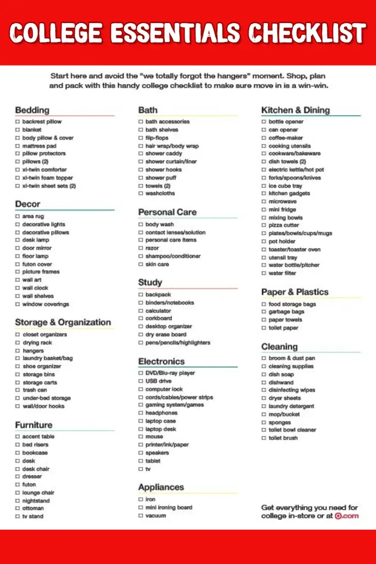 College Essentials Checklist - dorm bathroom checklist - what to pack for college