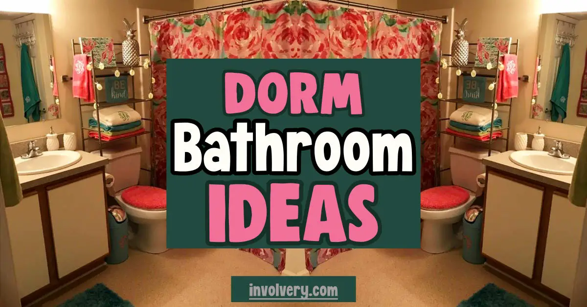 dorm bathroom ideas, decor, organization and essentials for college apartment bathroom or small dorm room bathrooms