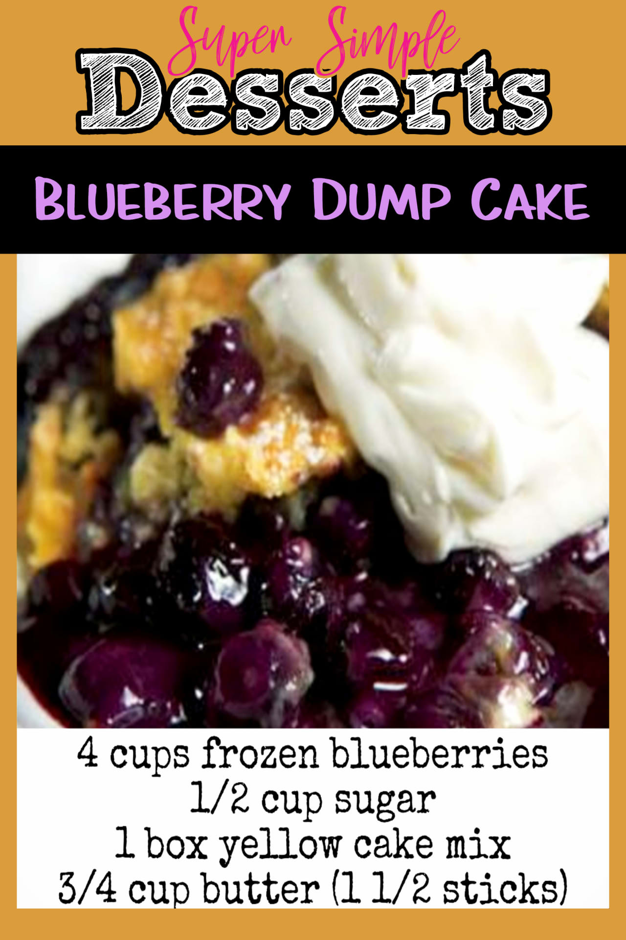 super simple desserts for a crowd - easy party dessert ideas - simple blueberry dump cake recipe with frozen blueberries and cake mix