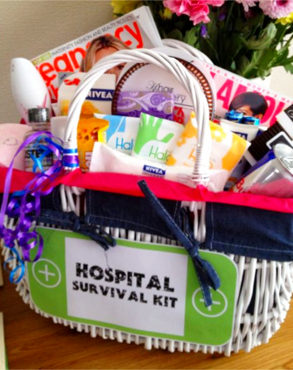 Baby shower gifts for mom that are NOT baby gifts!  Cute new hosptial survival gift basket - cheap and easy DIY baby shower gift basket for mom to be