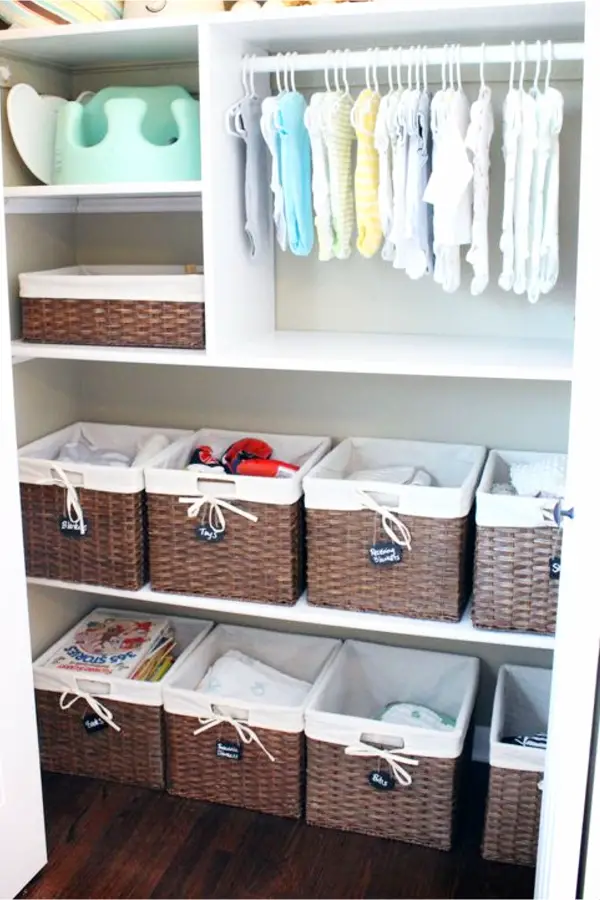 Gender neutral baby room and nursery closet organization idea - love it!