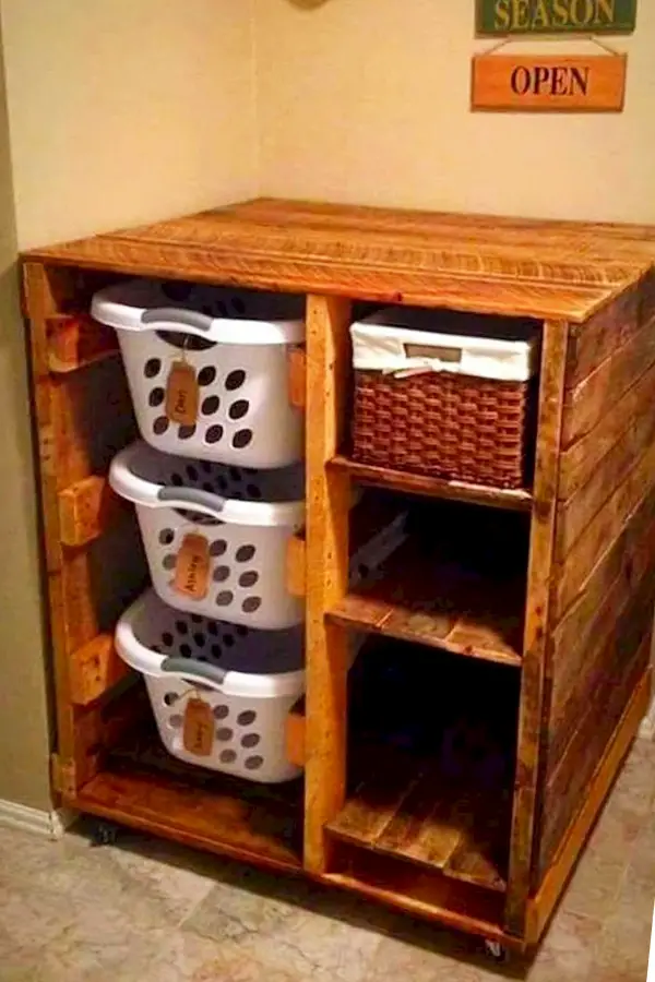Rustic Laundry Room Organizer for Laundry Baskets, shelves and more storage space - Easy DIY Rustic Home Decor Ideas on a Budget