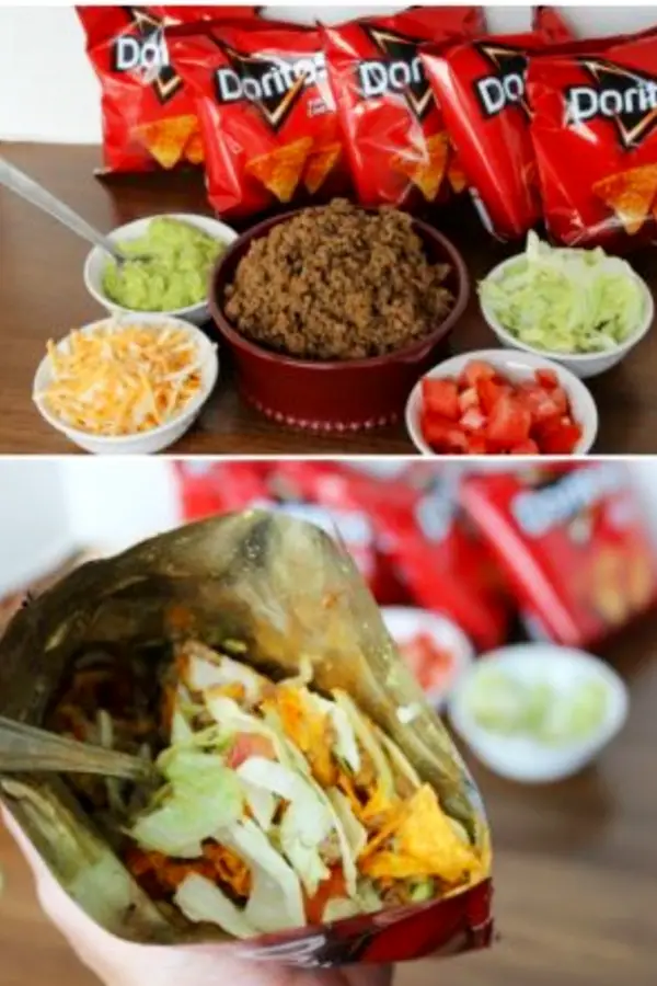 BBQ Party and Summer Cookout Food iIdeas - Walking Tacos for a crowd.  My family LOVES these Dorito bags fixed like tacos