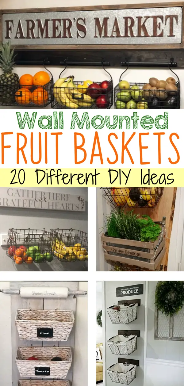 fruit and vegetable storage baskets ideas - DIY hanging fruit basket for your kitchen wall for more storage and counterspace