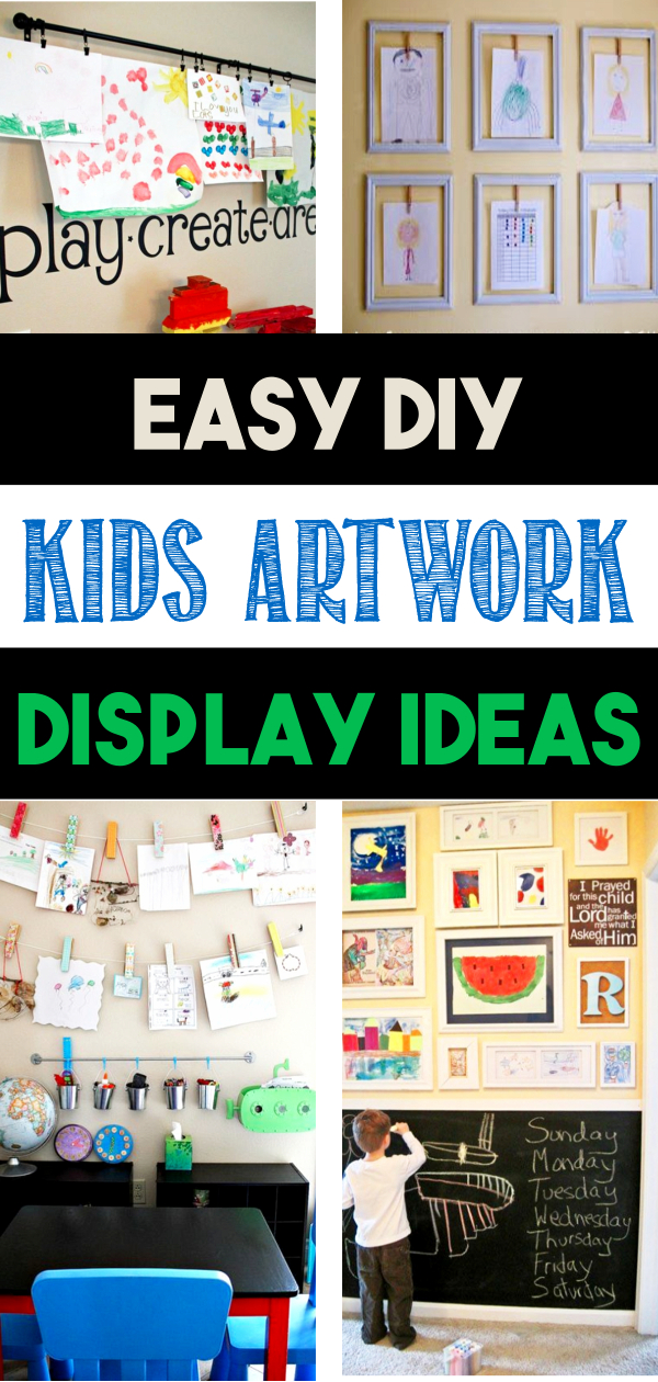 Kids Artwork Display Ideas - Creative ways ti save children's artwork with an easy DIY art display wall for hanging your kids art, crafts, homework and special items and displaying them on a wall.