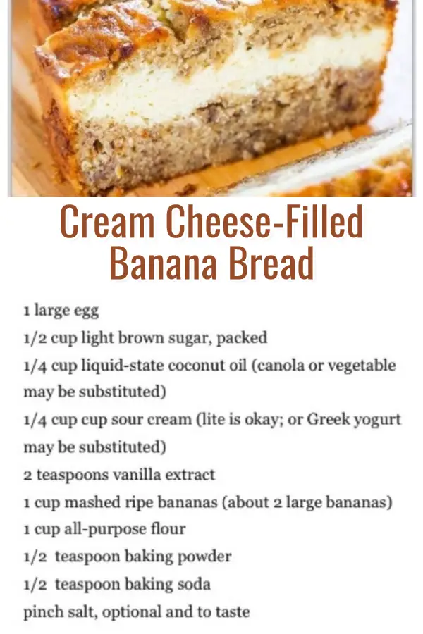 Unique banana bread recipe - the cream cheese filling is SO yummy! You have to make this recipe. Be sure to make it for a Thanksgiving dessert option that