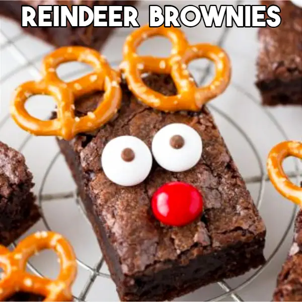 Christmas party brownie ideas - reindeer Christmas brownies - Creative and Easy Christmas Desserts for a Party or for a Crowd