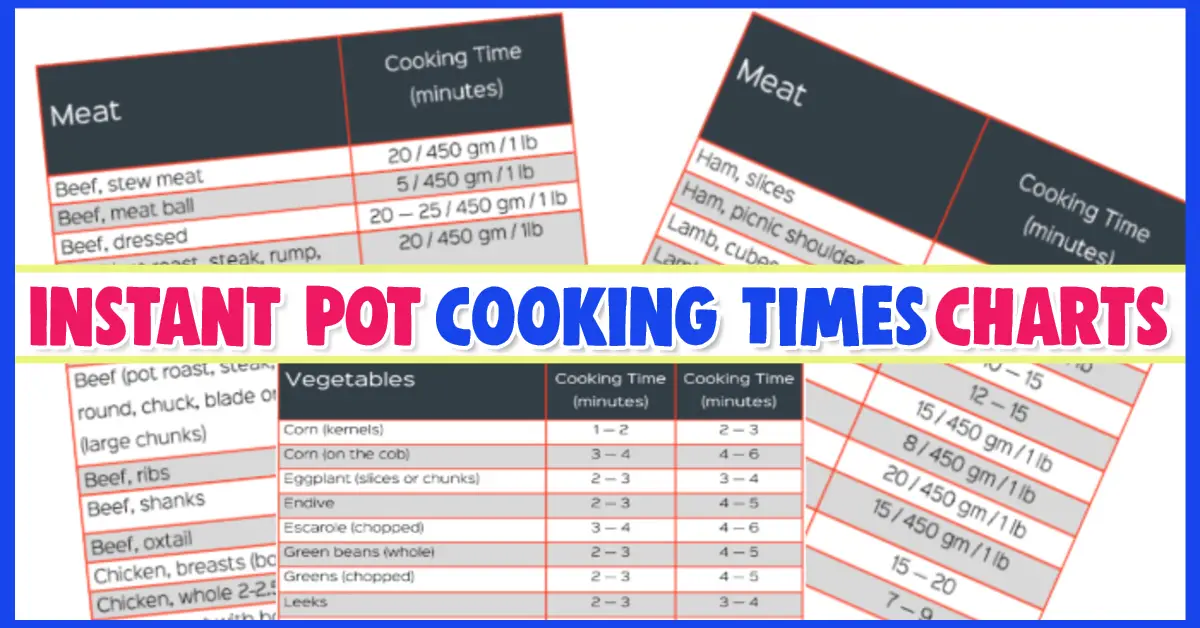 Instant pot cooking tips and tricks - instant pot cooking times for instant pot recipes - free printable instant pot cooking times cheatsheets and charts