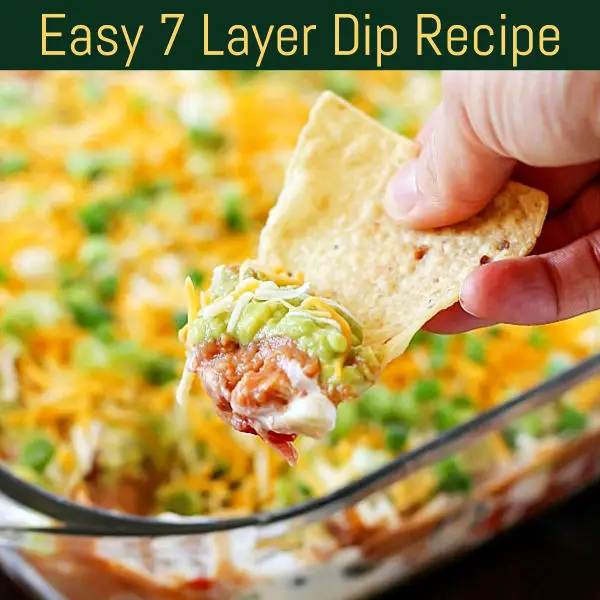 Easy appetizer ideas and recipes for a crowd - easy 7 layer dip recipe and more easy party appetizer ideas for a crowd - such simple crowd pleaser party appetizer ideas to make ahead or last minute on busy days. Great football party food ideas also perfect for block party, baby shower food, potluck family reunion food or on Superbowl Sunday. Easy fingerfoods to make for company or office Holiday / Christmas party - this is a comfort food fall fingerfood idea for sure!