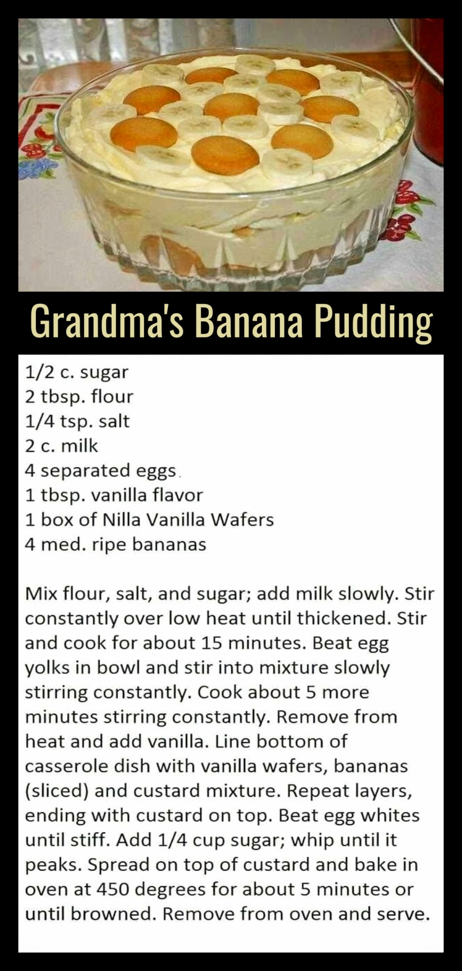 Grandma's Desserts - Dessert recipes that your mom, your grandmother (or your lunch lady) used to make from scratch - Grandma's Old-Fashioned Banana Pudding Recipe from scratch - Homemade Potluck and Family Reunion Dessert Ideas That Will Even Please Your Church Crowd