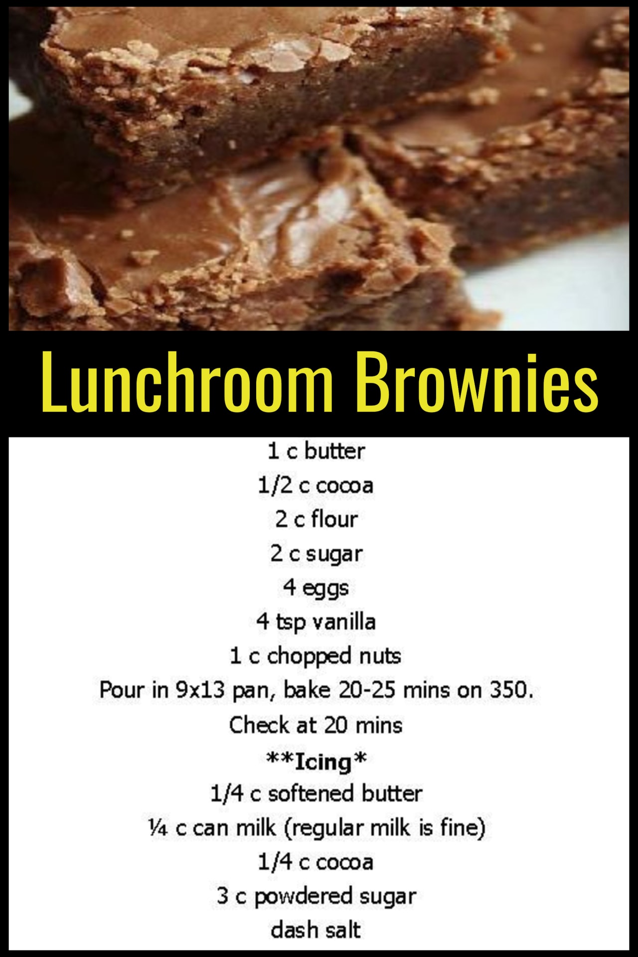 Grandma's Desserts - Dessert recipes that your mom, your grandmother (or your lunch lady) used to make from scratch - lunchroom brownies recipe