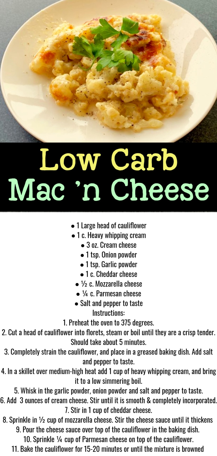 Low carb macaroni and cheese recipe - easy healthy low carb keto mac n cheese with cauliflower - easy low carb recipes