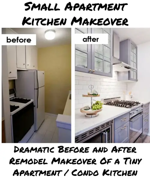 Small apartment kitchen ideas on a budget - this tiny apartment / condo kitchen makeover before and after is stunning - and all done on a budget