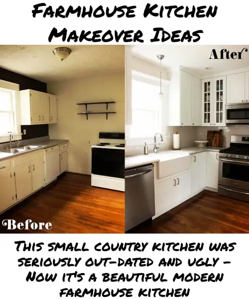 Small Farmhouse Kitchen Ideas on a Budget - This small country kitchen was seriously out-dated and ugly - Now it's a beautiful modern farmhouse kitchen