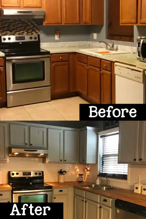 Low cost kitchen makeover - before and after painting kitchen cabinets