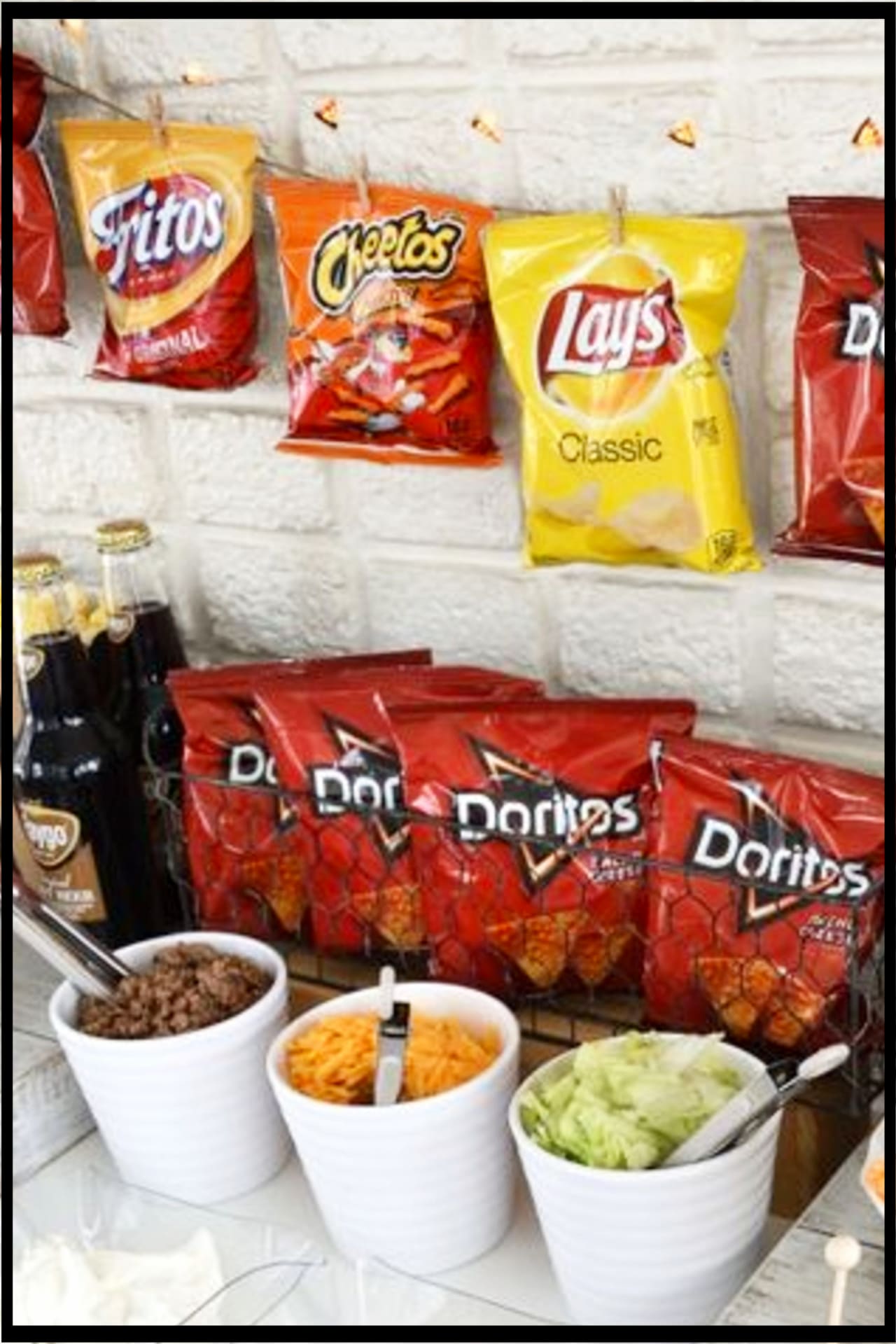 Cookout food ideas - having a BBQ party or birthday party outdoors (or indoors) - make a Taco bar like this