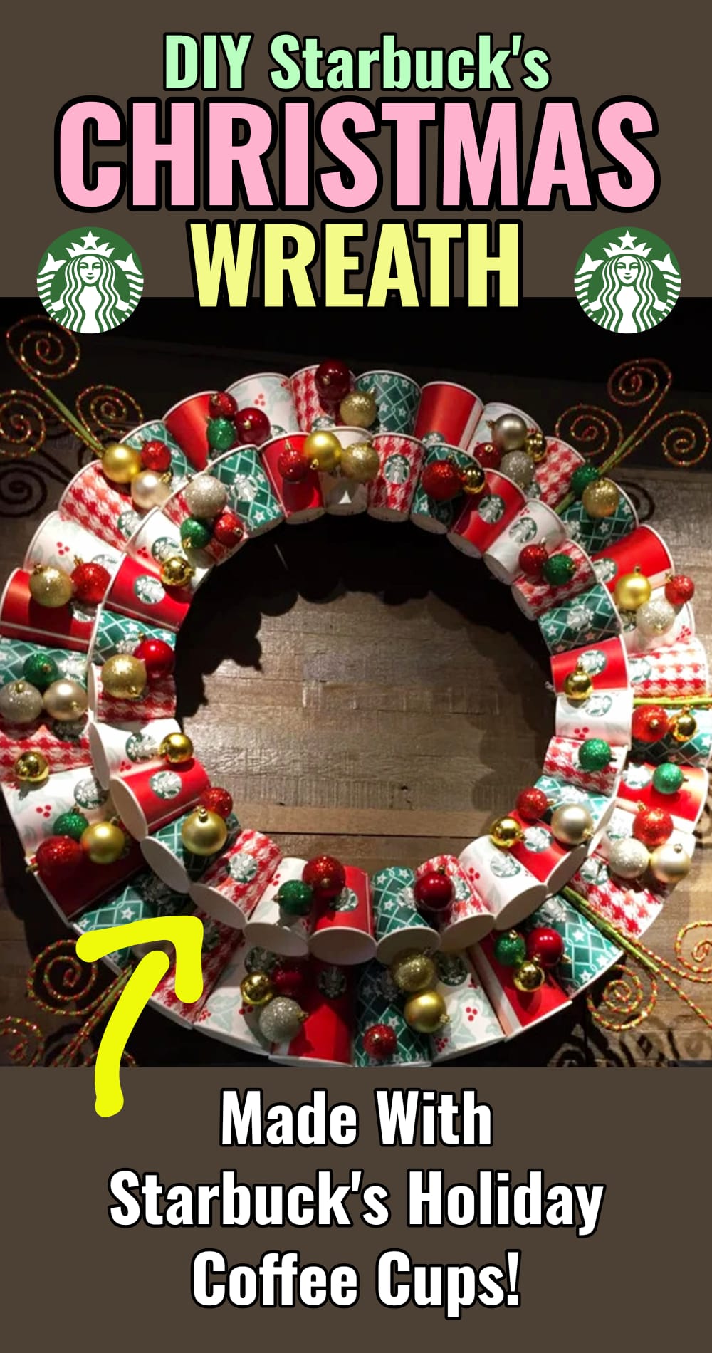 Handmade christmas wreath made with Starbucks coffee cups