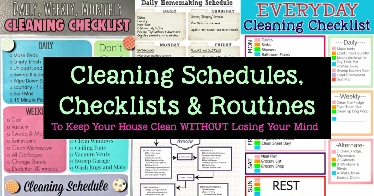 Cleaning Schedules - Realistic Cleaning Checklists PDF and Printable Templates To Schedule Your Daily Weekly and Monthly Chores and Cross Them Off Your List