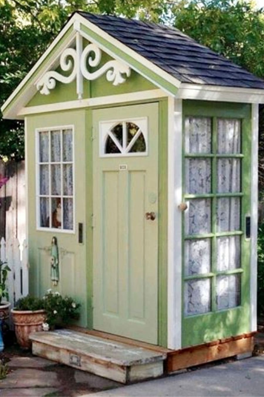 She Shed Ideas We LOVE - This She Shed Garden Shed Is made From Old Doors - What a Clever DIY Repurposed Upclycled Outdoor Building Idea!