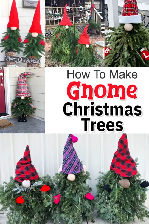 Outdoor Christmas Gnomes DIY - Learn how make DIY Christmas Tree Gnomes Decorations for Your Front Porch outside, your garden or yard or indoors inside your house.  Cute and easy DIY gnome theme Christmas Decor Ideas