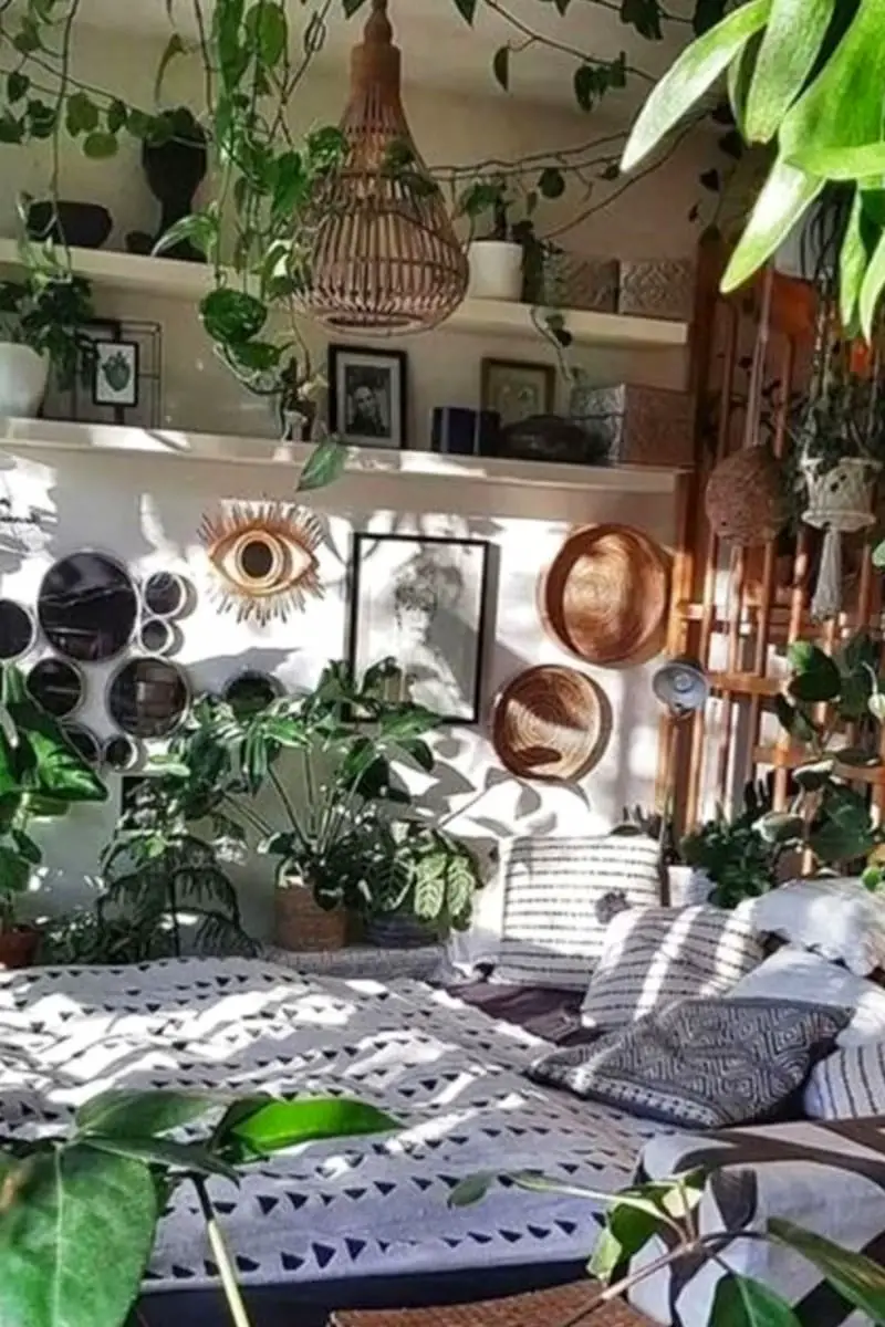 aesthetic room with plants - use LOTS of green plants to up your bedroom aesthetic vibe