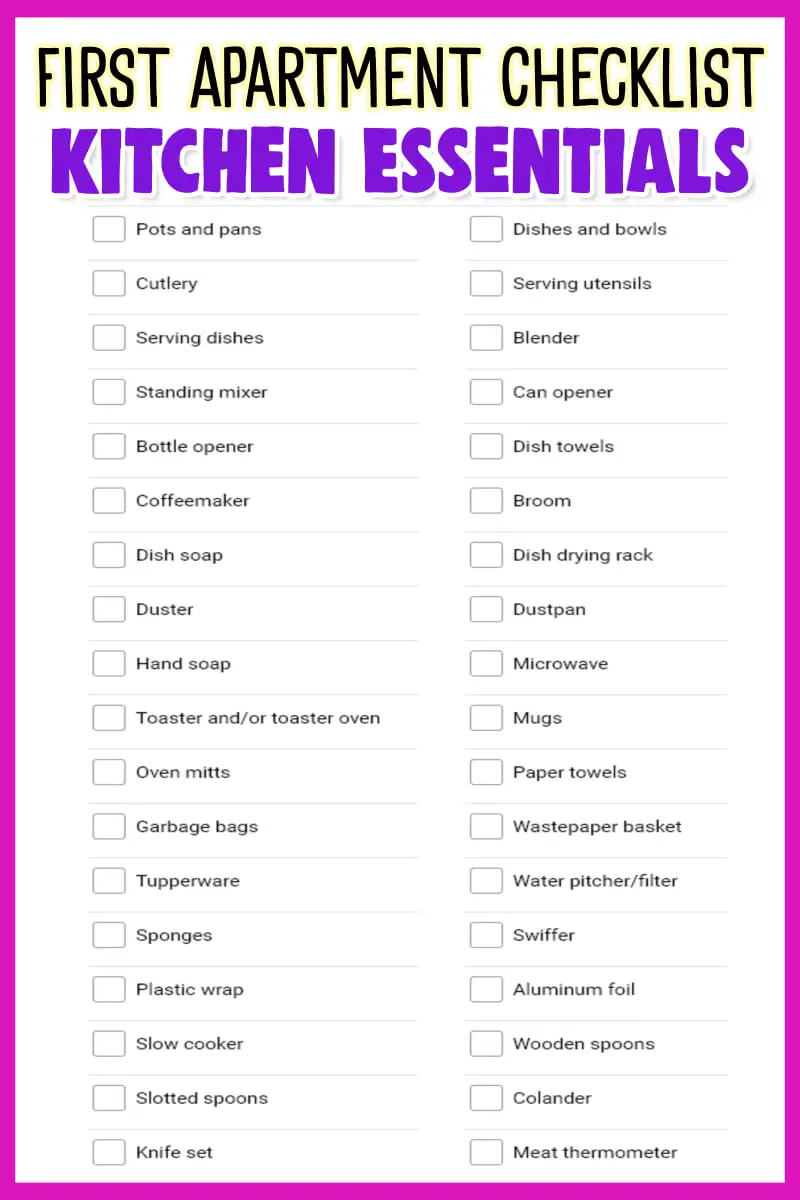 First College Apartment Checklists Essentials Printables For 2023   First Apartment Checklist Kitchen 