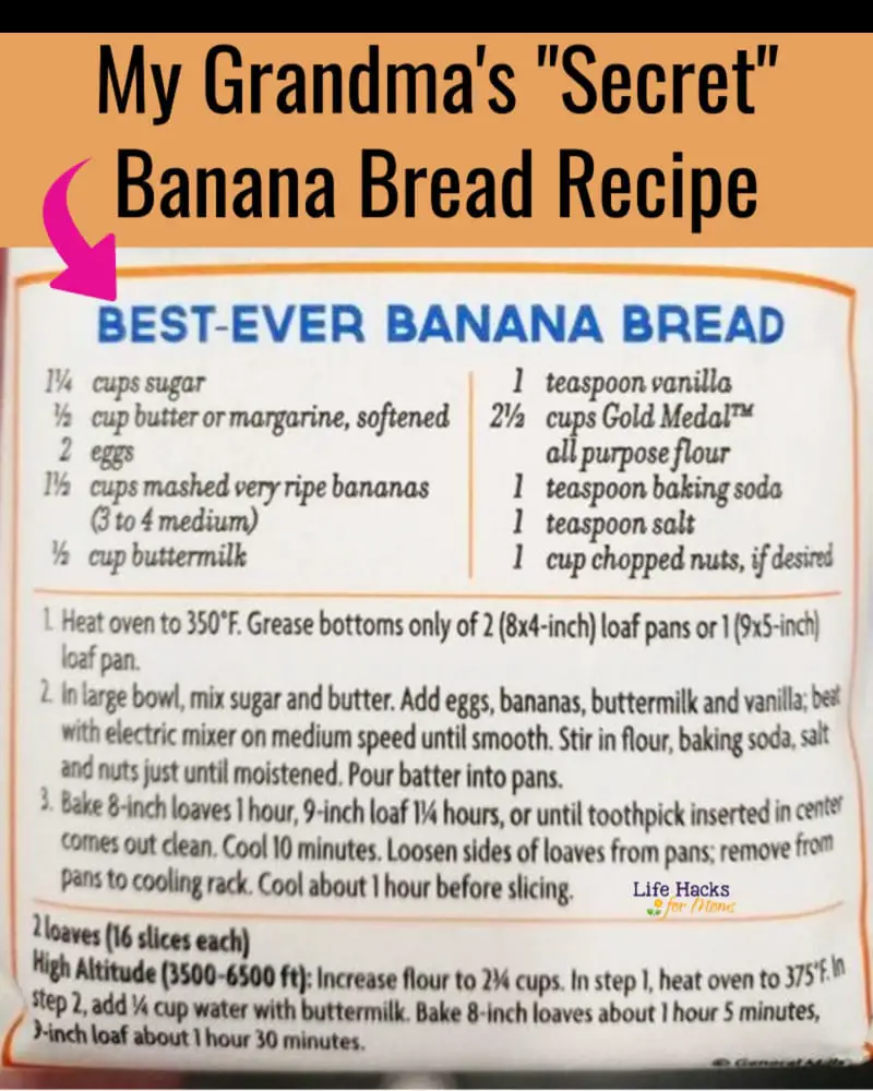 Grandma's famous banana bread recipe she'd make for putlucks at church and at work - crowd-pleaser, easy, moist and yummy!