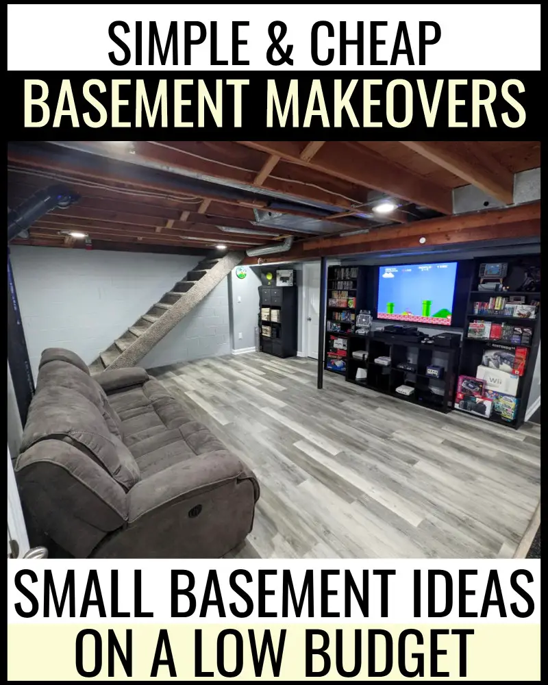 Cheap Basement Makeovers-Small Basement Ideas on a Budget - inexpensive basement finishing ideas - low ceiling small finished basement ideas before and after cheap remodel