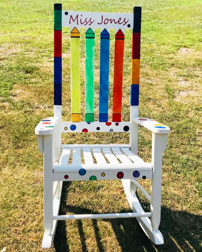 painted rocking chair for classroom, school library, daycare or Pre-K teachers