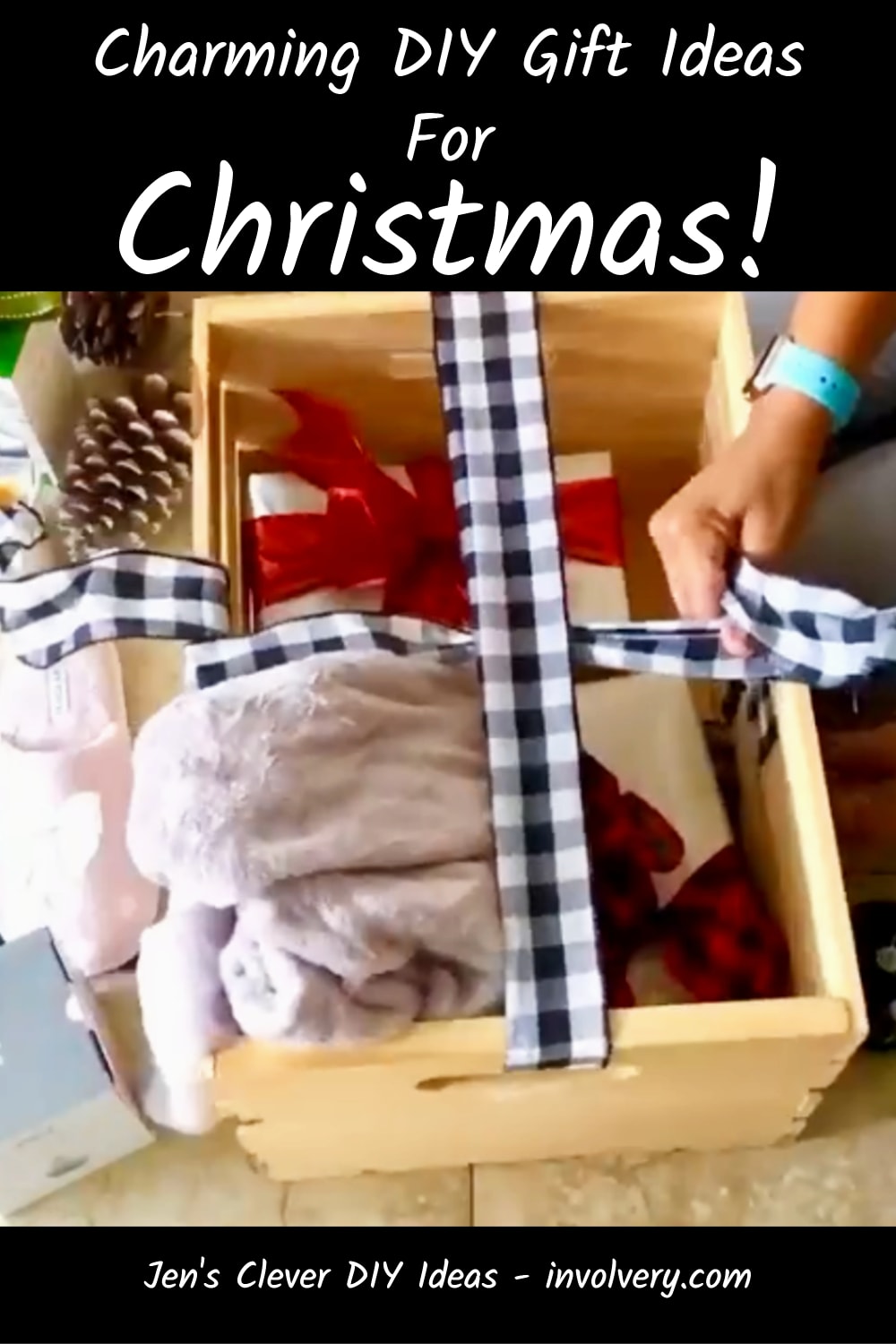 Handmade Christmas gift basket ideas - put his or her favorite things in a wooden crate box