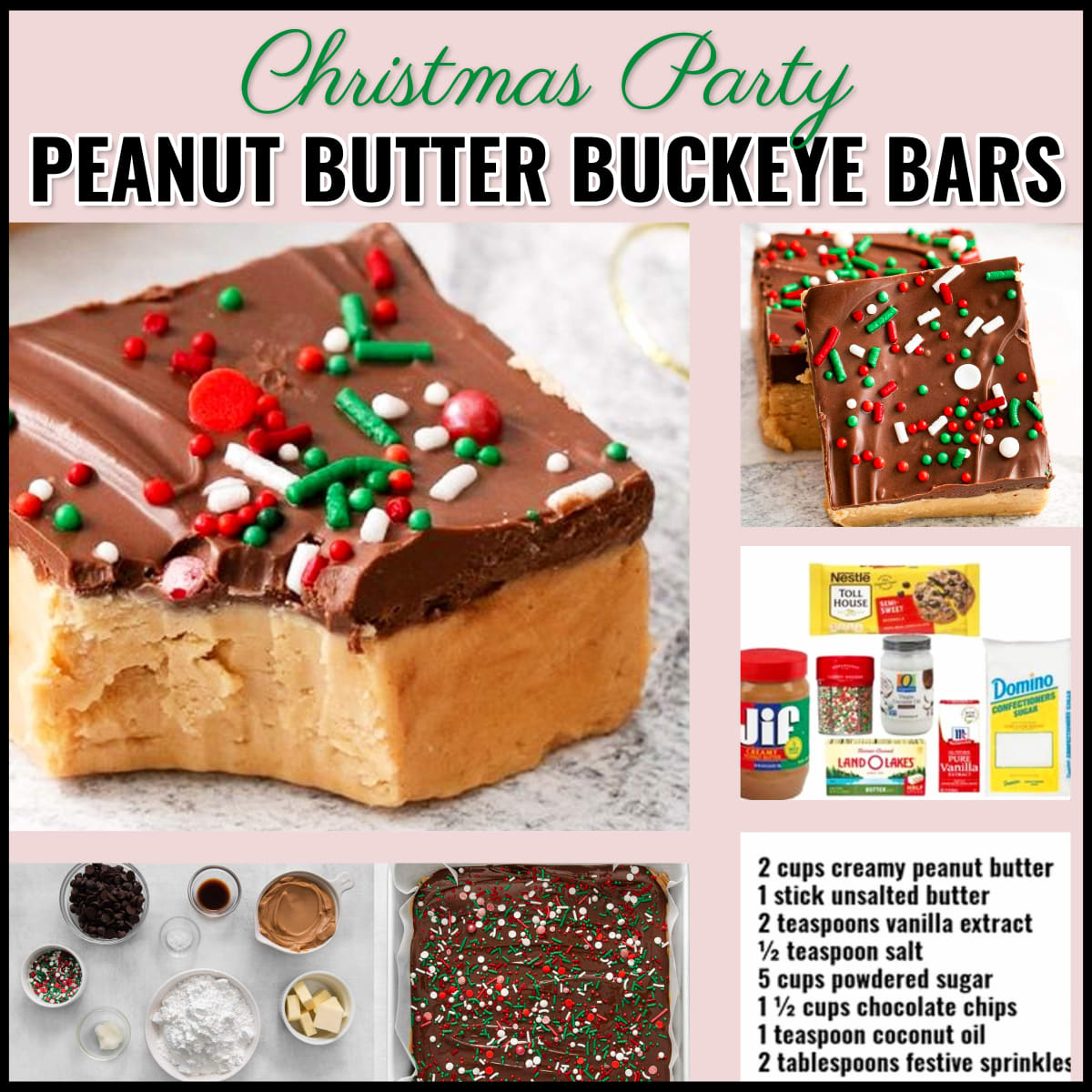 Christmas party peanut butter buckeye bars - the perfect large group potluck dessert for a crowd at work, church or ANY holiday open house party