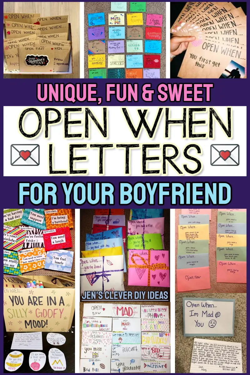 Open When Letters For Boyfriend - or husband - or fiance - or your guy best friend. Things to put in open when letters and gifts for HIM examples, topics, envelope ideas and more